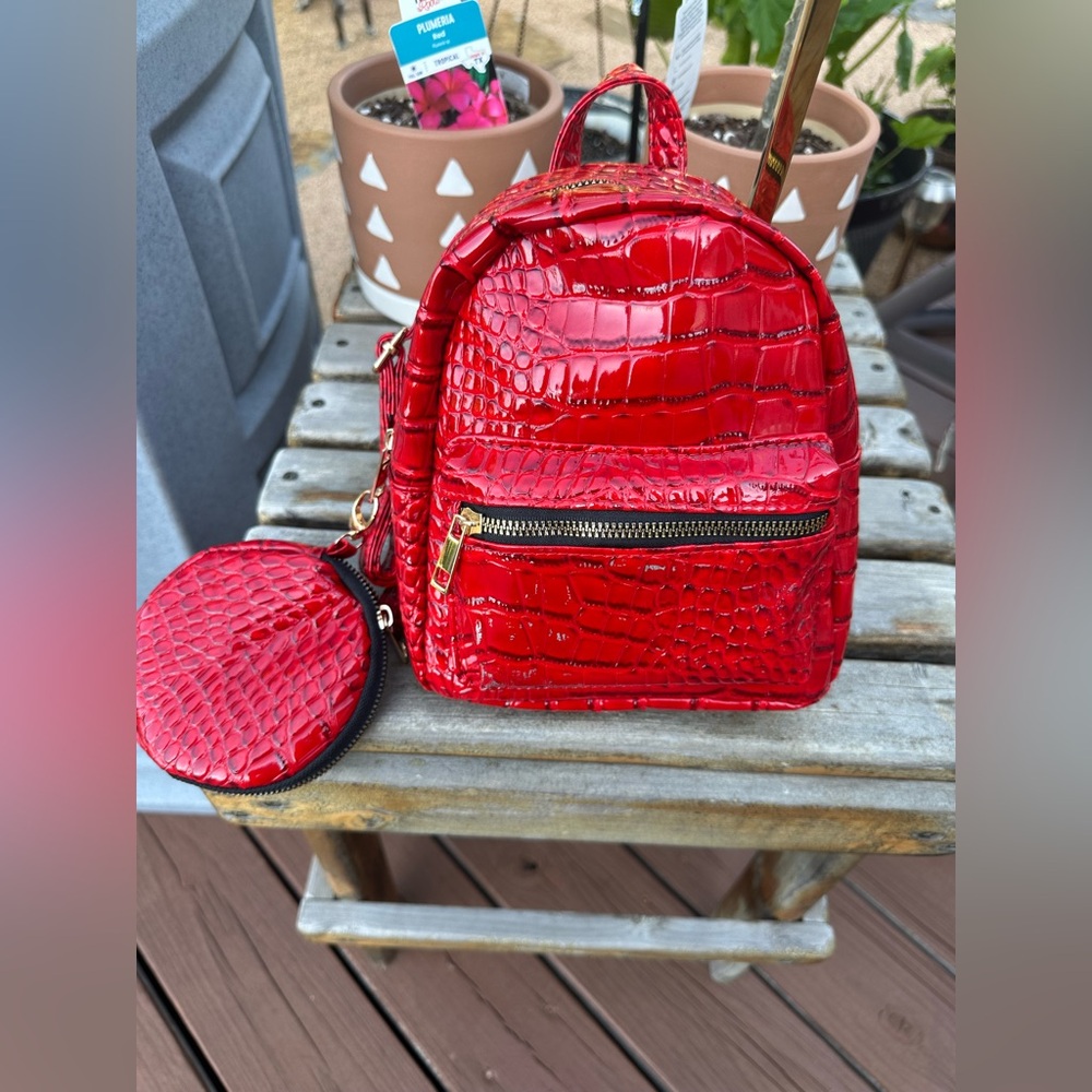 Red Croc-Embossed Mini Backpack
